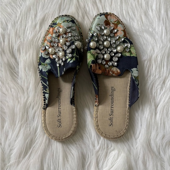 Soft Surroundings Navy Floral Embellished Mules - Picture 2 of 3